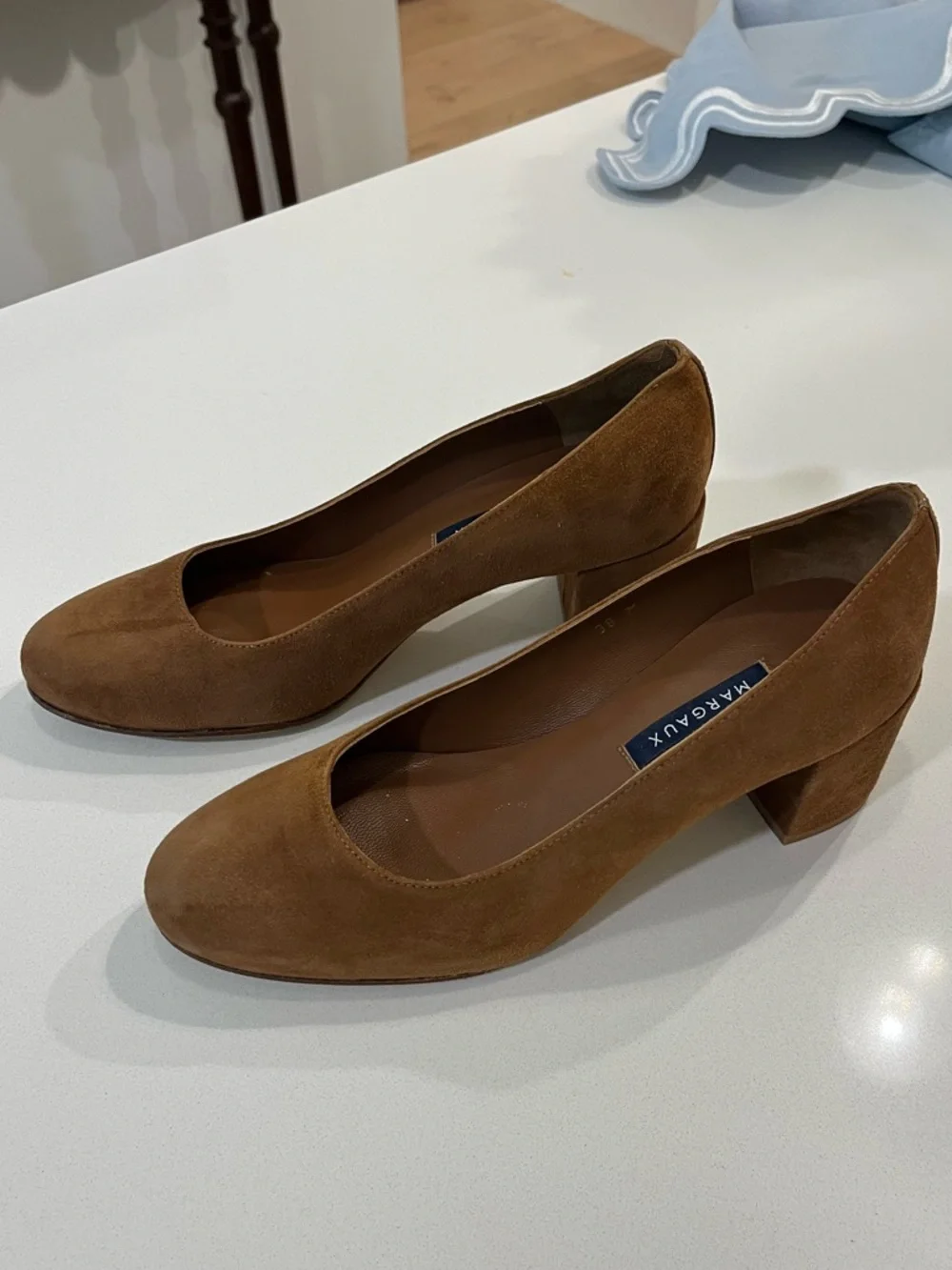 Margaux “The Heel” Suede Block Heel Pumps - Picture 5 of 8